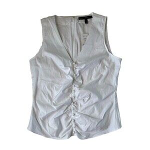 White House Black Market White Ruched Poplin V neck Sleeveless Top Women 10